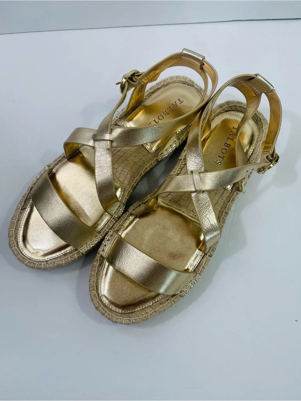 NWB Talbot’s Napa Leather Gold Espadrille Sandals - Women